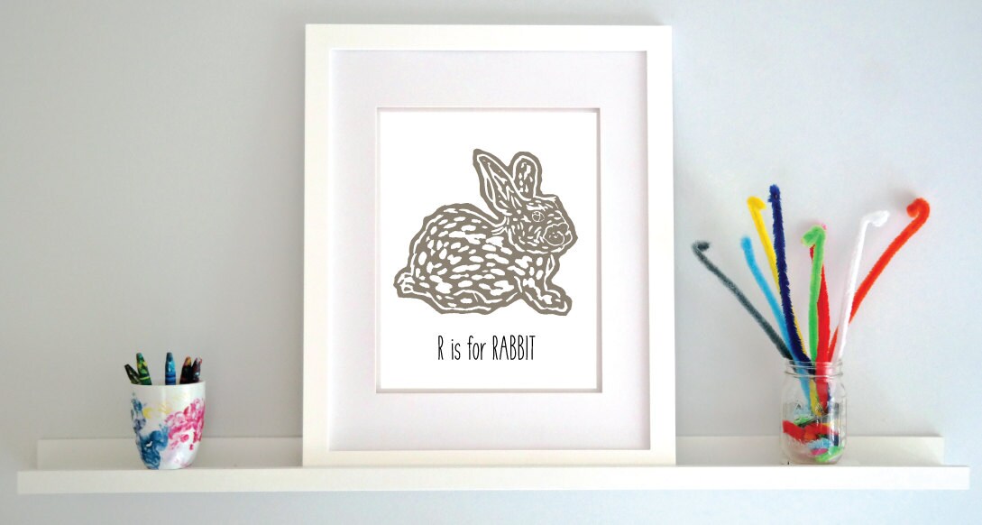 R is for Rabbit Illustrated Print