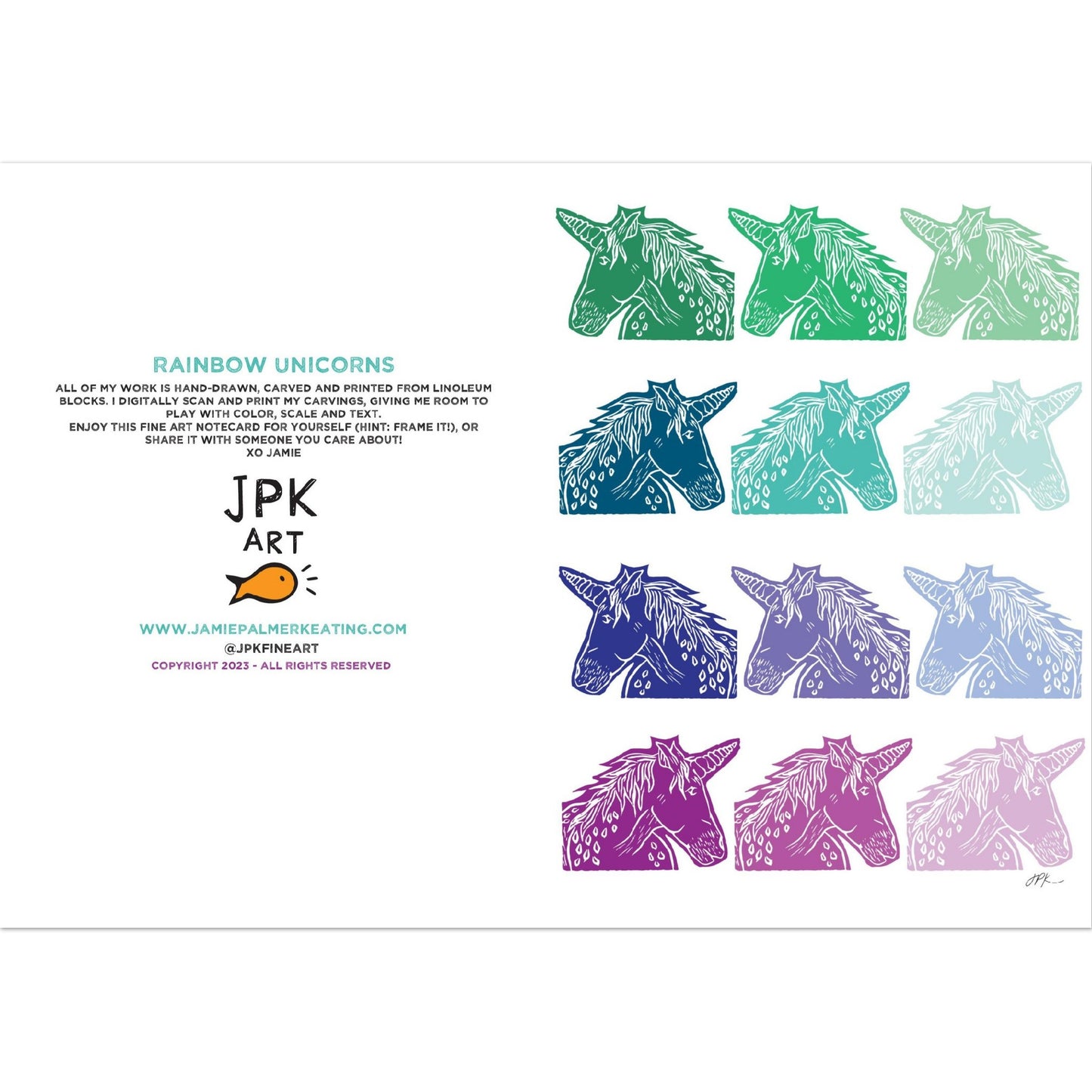 Rainbow Unicorns: Pack of 10 Folded Cards (standard envelopes) (US & CA)