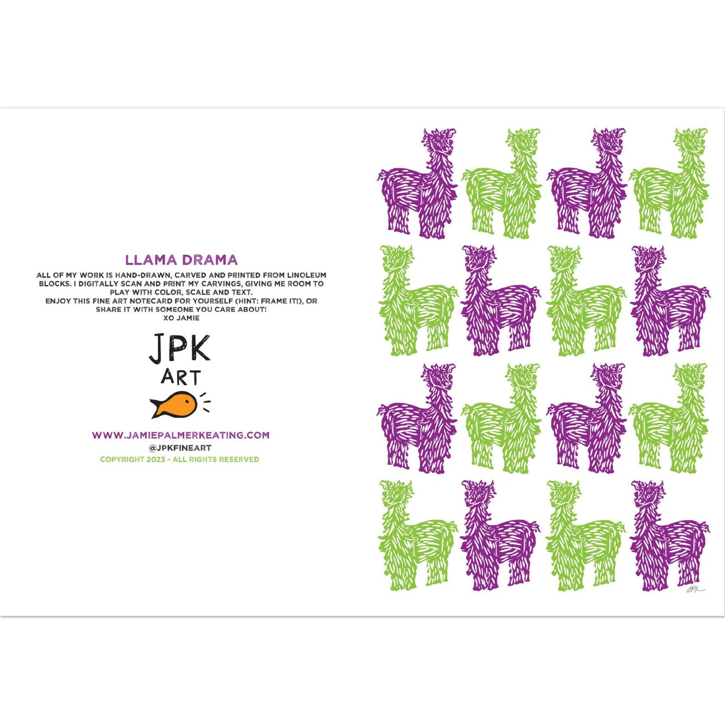 Llama Drama, berry and lime: Pack of 10 Folded Cards (standard envelopes) (US & CA)