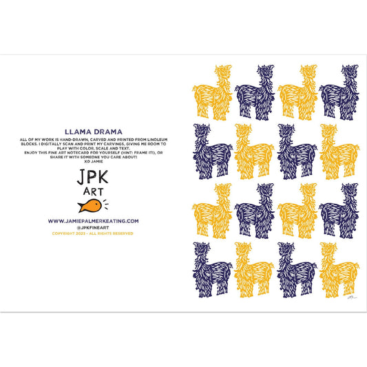 Llama Drama, navy and gold: Pack of 10 Folded Cards (standard envelopes) (US & CA)